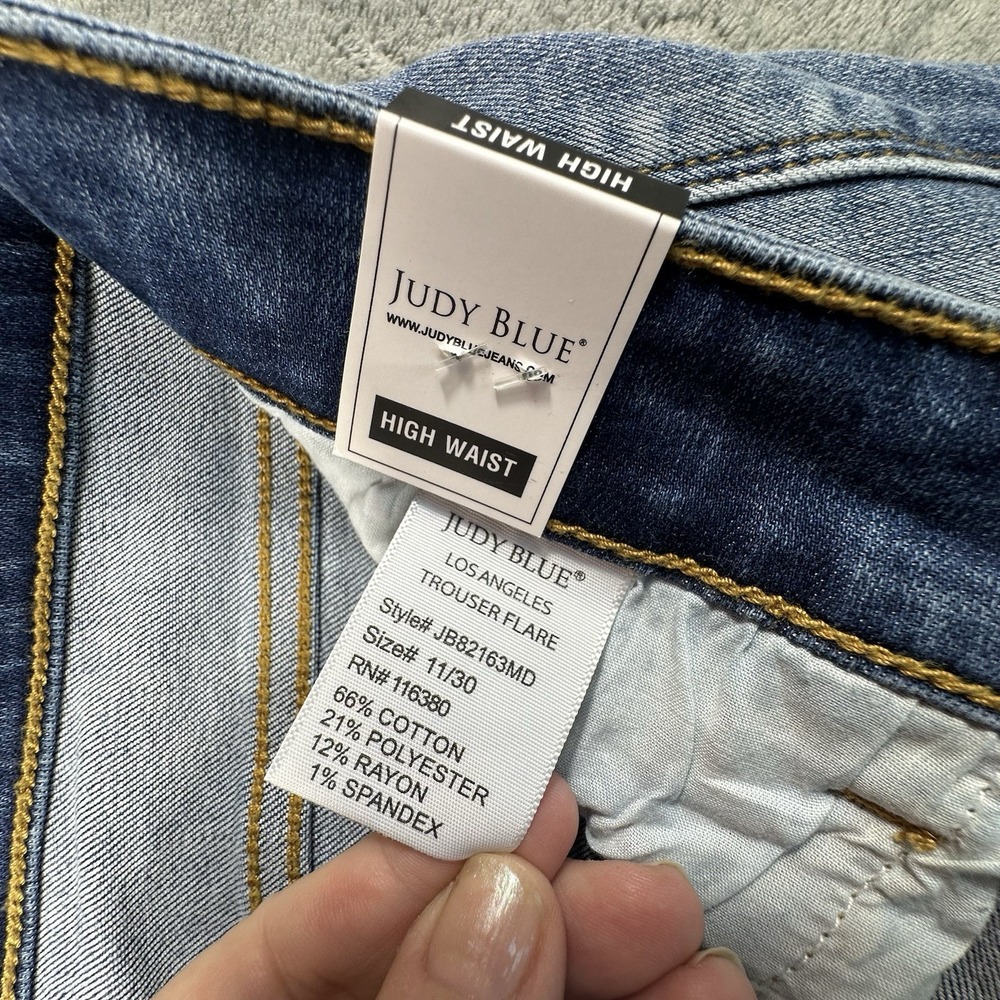 Judy Blue Jeans 11/30 High Waist Trouser Flare Boho Festival Retro Med Wash New - Picture 5 of 13